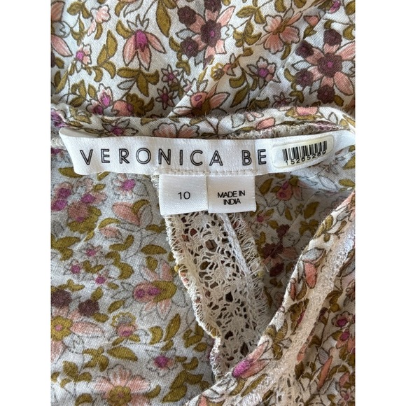 Veronica Beard Addilyn Size 10 Peasant Floral Crochet Lace Trim Mini Dress Stone - Picture 11 of 13